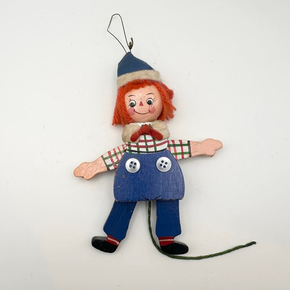 Vintage 1981 Raggedy Andy Kurt Adler Pull String Articulated Wooden Ornament